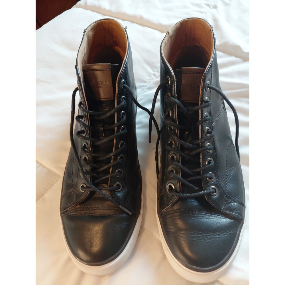 Coach High Top Leather Sneakers Men 10D Black Brown Lace up Designer